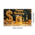 thumbnail image 2 of Golden Theme Happy Birthday Banner Decorative Design Party Backdrop for Birthday Celebration Indoor Party Event, 2 of 7