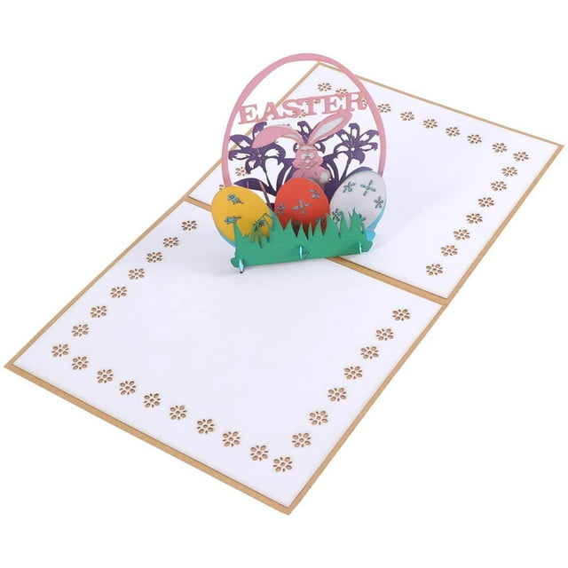 JHIJHOO EASTER 3D Pop-up Greeting Cards Rabbit Gift Cards Easter Eggs Flowers Cutouts Handmade Easter Holiday Gift Cards for Easter 5pc (Beige)