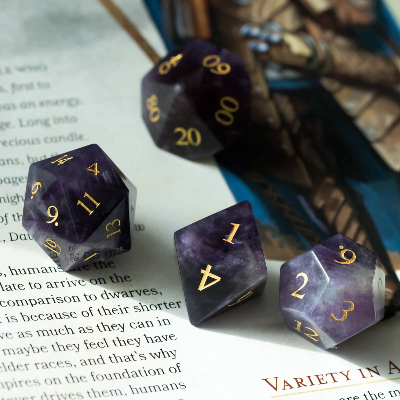 Cusdie Set of 7 Handmade Stone Dice, 16mm Polyhedral Stone D&D Dice Set with Leather Box, DND Dices for Collection