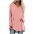 thumbnail image 2 of kytmyeq Women's Fashion Casual T-shirt Solid Color Long Sleeve V-neck Medium Long Top, 2 of 6