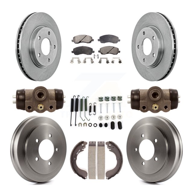 Transit Auto Front Rear Disc Brake Rotors Semi-Metallic Pads and Drum Kit (9Pc) for Car Dodge Caliber with 276mm Diameter Rotor K8F-102454