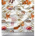thumbnail image 1 of Soimoi Cotton Jersey Fabric Leaves,Starfish & Jellyfish Ocean Print Fabric by The Yard 58 Inch Wide, 1 of 3