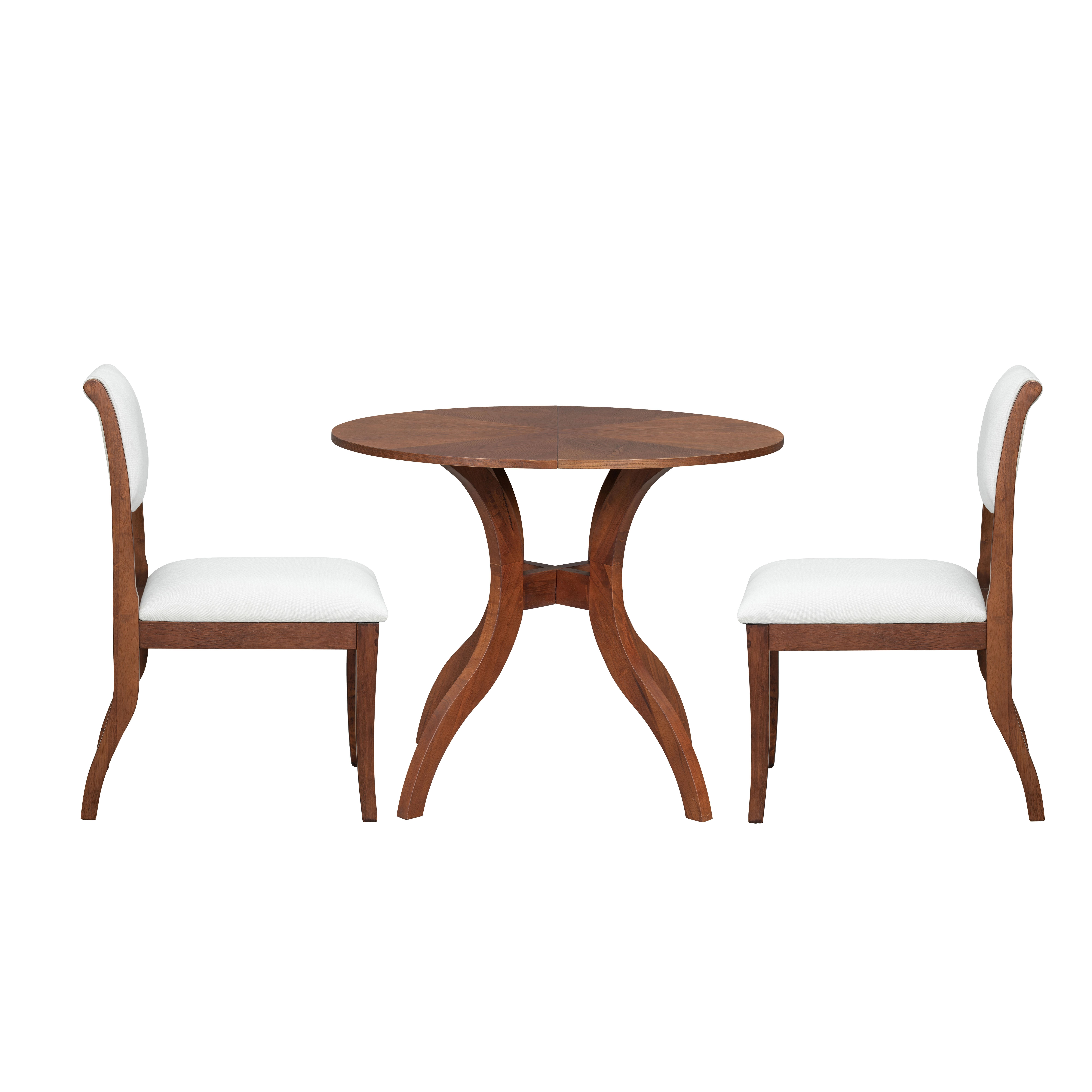 Euroco 3-Piece Dining Table Set for 2,Wooden Kitchen Table with Curved Legs & 2 Upholstered Chairs for Small Spaces, Kitchen, Living Room,Walnut+White