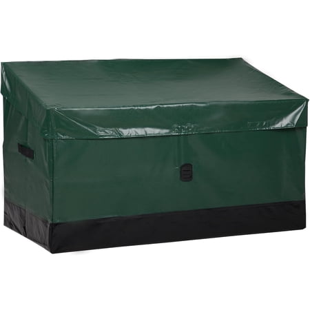 Outvita Outdoor Deck Box, 130 Gallon Waterproof PE Storage Box w/Sloping Top, All-Weather Portable Outdoor Container for Camping Garden Poolside Tools Yard, Black & Green