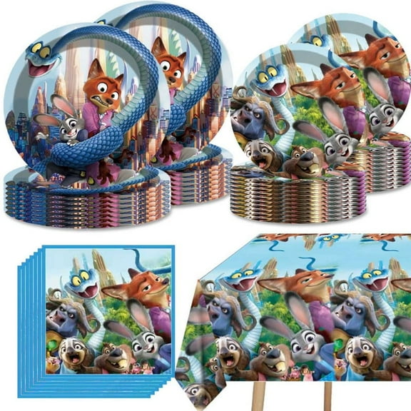 41Pack Zootopia Birthday Decorations, 20 Plates, 20 Napkins and 1 Tablecover for Zootopia Birthday Party Supplies