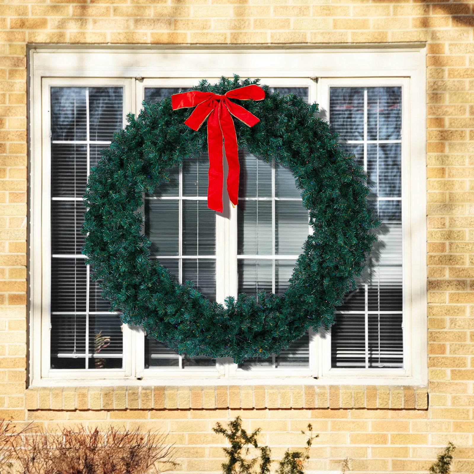 60in Pre-lit Christmas Wreath, Lighted Artificial Xmas Wreath with 220 Warm & Multi-color Lights and 600 PVC Tips, Remote Control Stepless Dimming, for Front Door Gate Wall Xmas Party Decorations