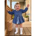 thumbnail image 3 of Cjfdfy Newborn Baby Girl Denim Romper Dress A Line Ruffled Trim Collar Bubble Long Sleeve Dress Girl Vintage Dress Baby Cute Fall Winter Denim Dress Outfit 0-18M, 3 of 9