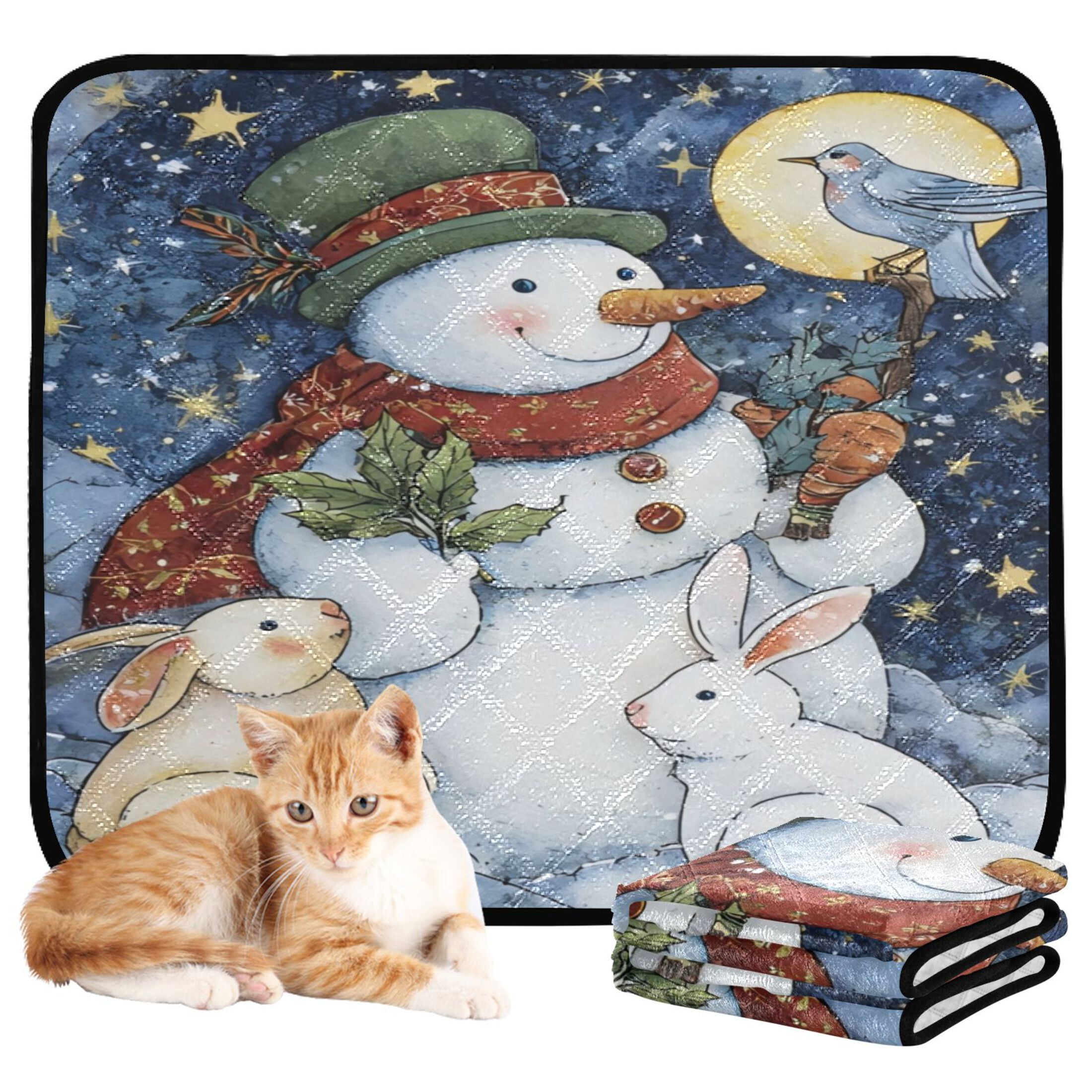 Qxltty Snowman with Rabbits Cat litter Pads Pet Set of 2 Diaper Mats Center Anti-leakage Layer Absorbent Soft and Comfortable
