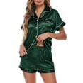 thumbnail image 1 of Pijama de Satén Mujer Cómodo Transpirable Mujer Loungewear Estilo Clásico con Bolsillo en el Pecho para Dormitorio ANGGREK  Otros, 1 of 6