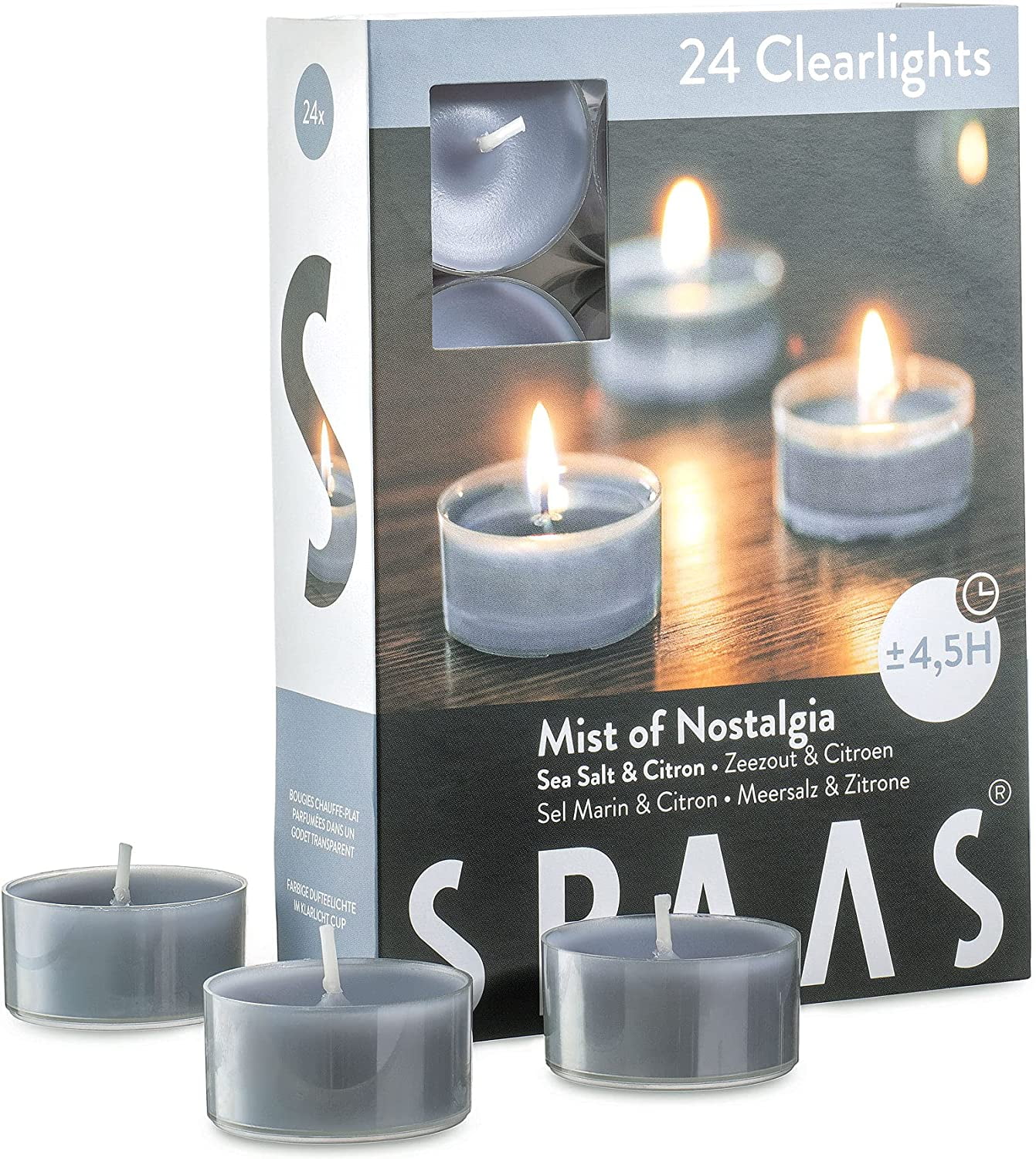 Scented Tea Lights Candles in Clear Cups Sea Salt & Citrus Fragrance Premium Long Burning