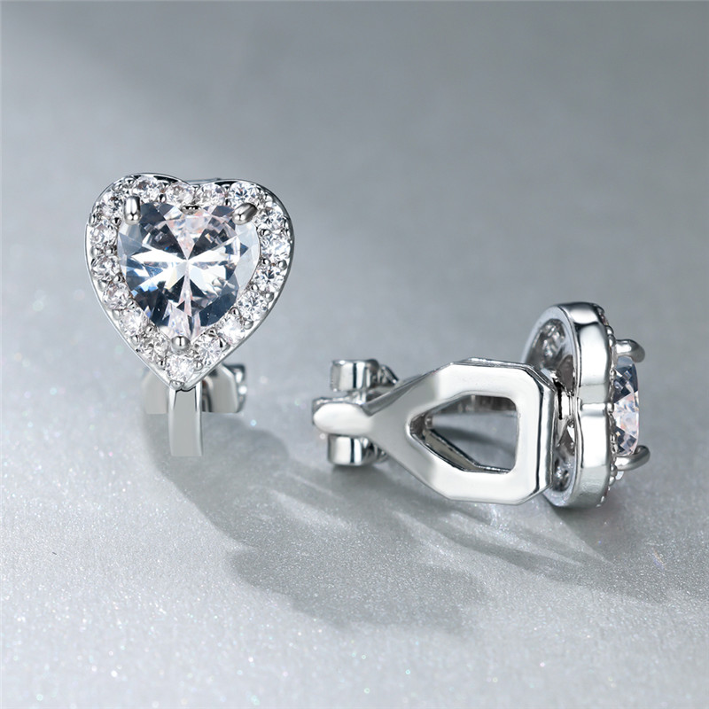 Female Cute Small Clip Earrings White Zircon Round Stone Earrings For Women Vintage Silver Color Crystal Jewelry Bridal Earrings