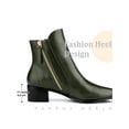 thumbnail image 6 of BLISSFUL STEP Women's Ankle Boots Pointy Toe Block Heel Double Zips Faux Leather Booties  Green 5.5, 6 of 7