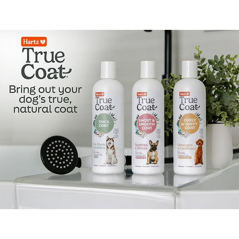 Hartz True Coat Short Smooth Fur Dog Shampoo Soothes Shines Hair with Oat Milk Coconut Oil Vitamin E 16 oz