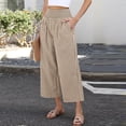 thumbnail image 5 of Women's Gingham Plaid Wide Leg Palazzo Pants Elastic High Waist Cropped Lounge Trousers with Side Pockets for Casual Daily Wear Coffee S, 5 of 7