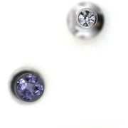 Body Jewelry 4 Pack - 16G Surgical Steel Internally Threaded Crystal Labret Monroe - Purple and Clear