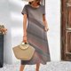 thumbnail image 2 of Vestido elegante de verano para mujer, de manga corta, con estampado de rayas, falda holgada de corte A, cuello redondo informal, 2 of 2