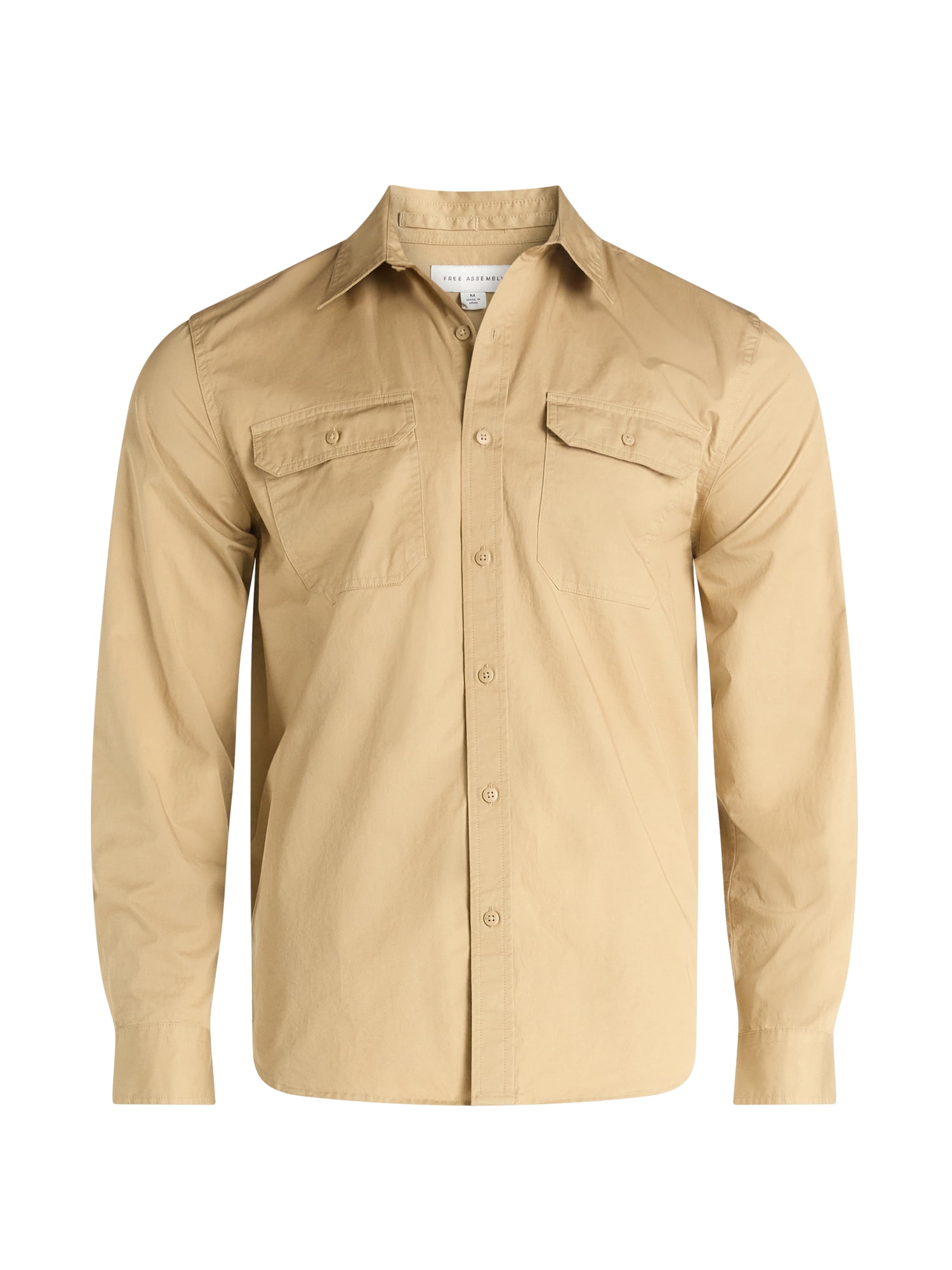 Free Assembly Men's Cotton Utility Shirt with Two Pockets, Sizes S-3XL