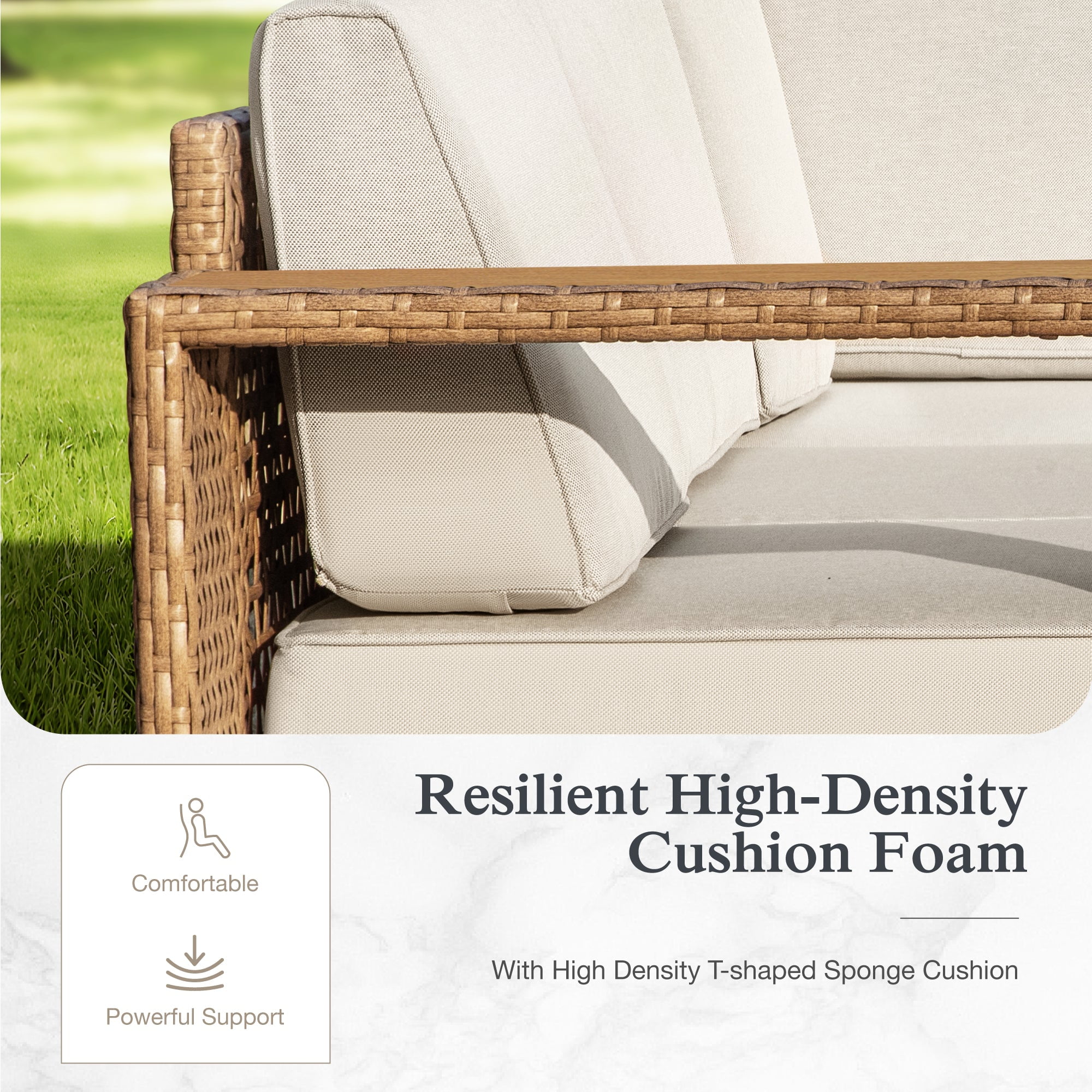 Sophia & William 6 Pieces Wicker Patio Furniture Set 6-Seat Outdoor Cushioned Conversation Set with Ottomans, Yellow-Brown & Beige