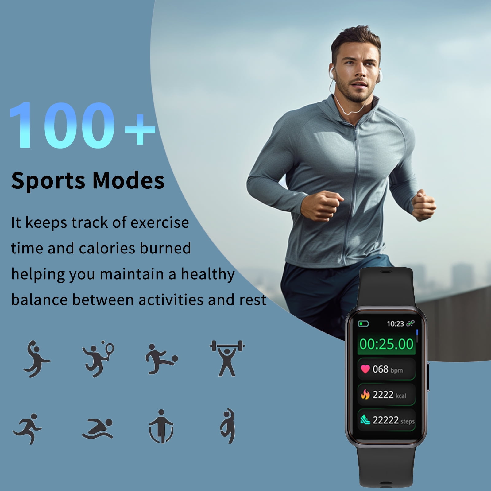 1.47" Fitness Tracker Smartwatch for Women Men with Multiple Sport Modes Step Counter Bluetooth Calls (Make/Answer) IP68 Waterproof, Fitness Tracker Compatible with Android/iOS, for Gifts, Black