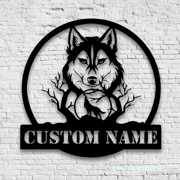 Craftnamesign Custom Wolf Metal Wall Art LED Light, Custom Wolf Lover Name Sign