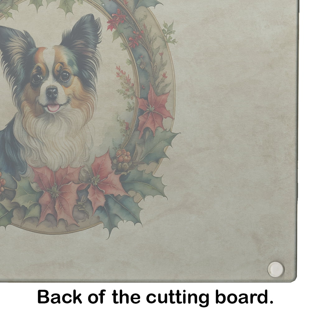Papillon Christmas Flowers Glass Cutting Board 12 in x 15 in