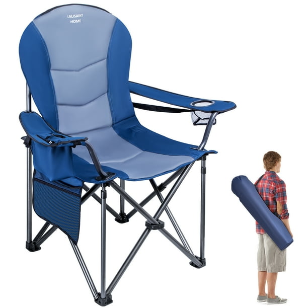 Outdoor Padded Camping Chair with Lumbar Back Support, Oversized Heavy Duty Lawn Chair Folding