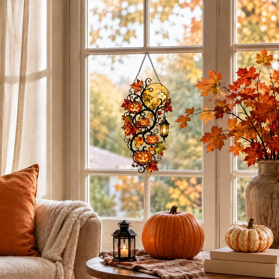 Halloween 2D Acrylic Hanging Suncatcher, Pumpkin Moon Window Flat Ornament for Home Wall Glass Door Display, Festive Halloween Window Hanging for Seasonal Party Decoration Gift