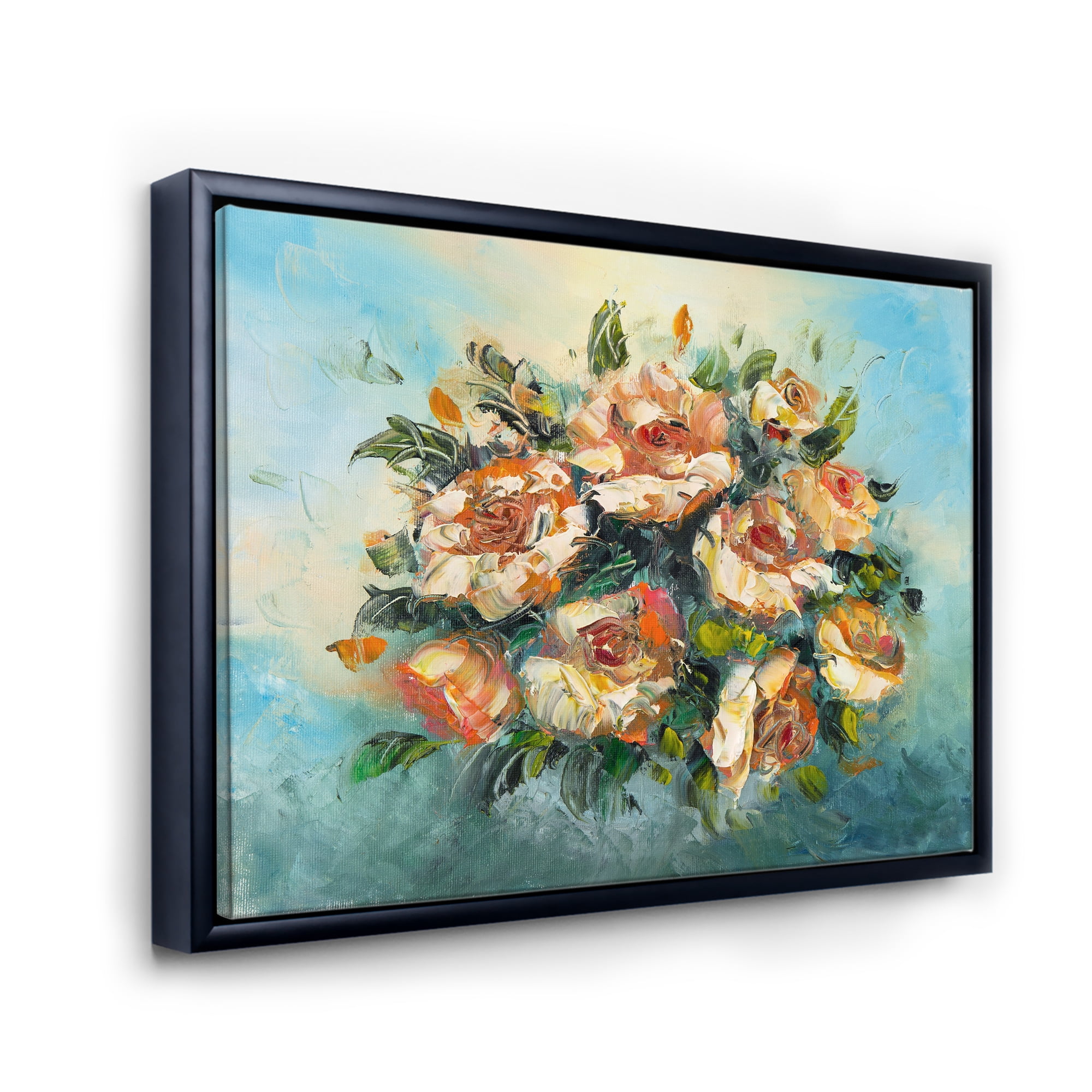 Ancient Flowers Bouquet Of Dark Pink Flowers 20 in x 12 in Framed Painting Canvas Art Print, by Designart