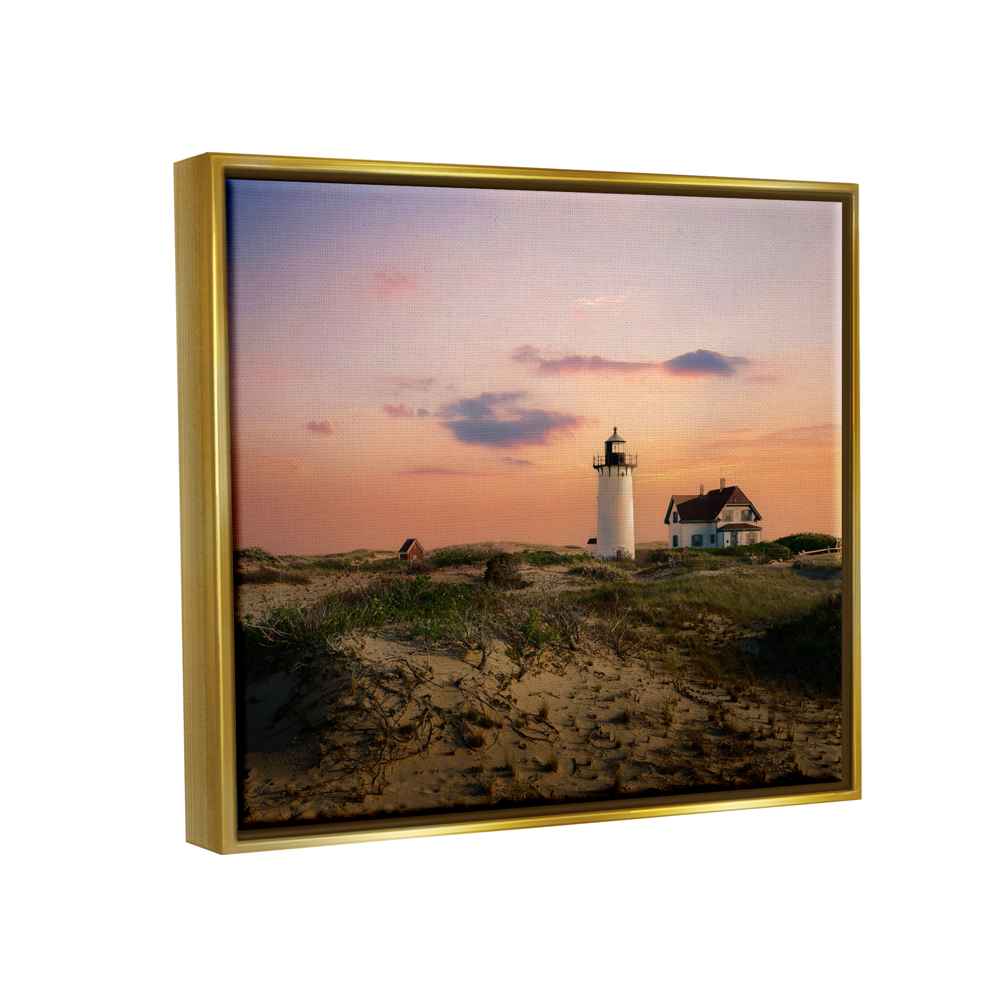 Stupell Rural Coast Lighthouse Dunes Landscape Photography Gold Floater Framed Art Print Wall Art