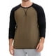 thumbnail image 1 of Camiseta de manga larga para hombre, color bloque, estilo casual, tipo raglán, marrón y negro, 1 of 6