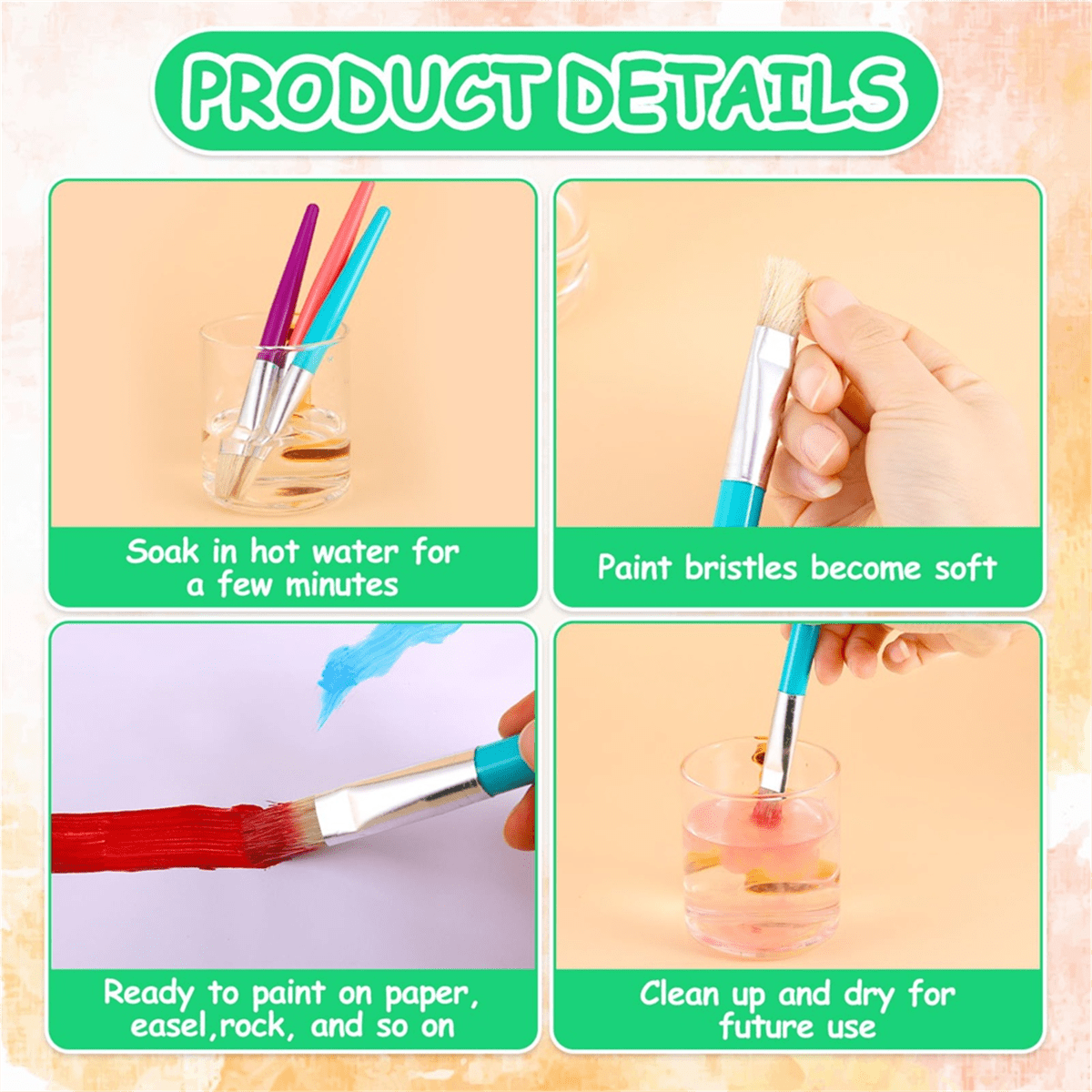 Toddler Paint Brush Set Round Flat Brush Palette Apron Easy to Clean Suitable for Acrylic Oil Watercolor Preschool