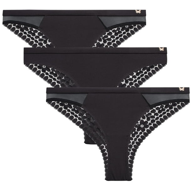 Tanga Femenina Jessica Simpson Paquete de 3/6 Negra Talla Mediana