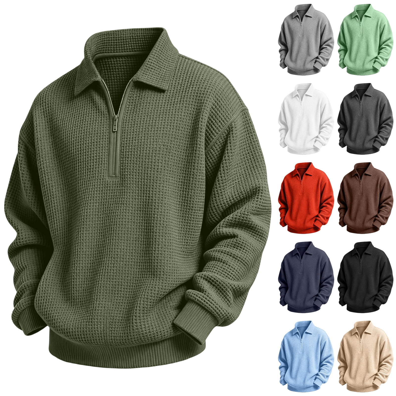 Boys Waffle Knit Pullover Long Sleeve Quarter Zip Collared Sweatshirt Comfy Thermal Half Zip Top