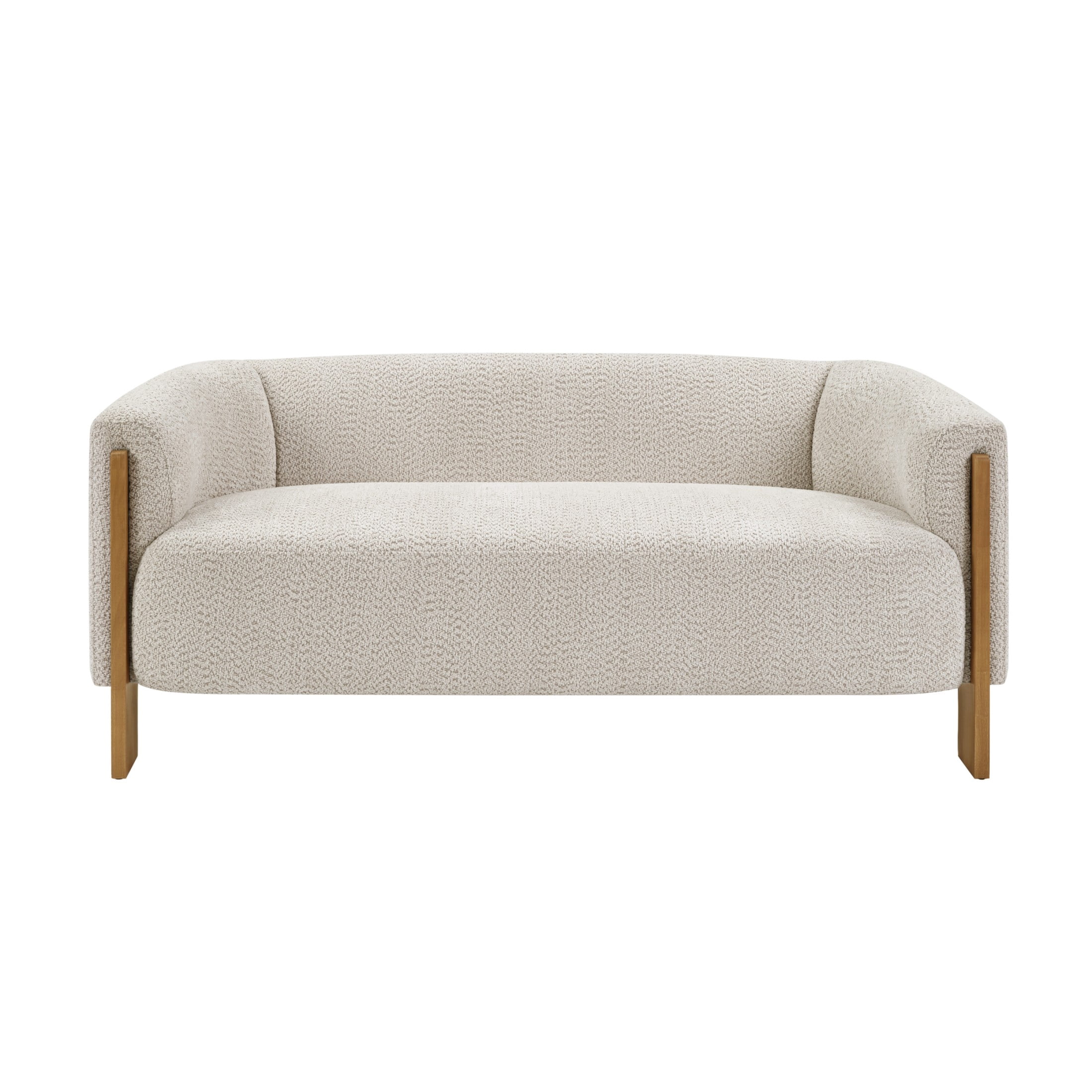 Christopher Knight Home Curved Boucle Loveseat, 2-Seater Sofa with Rubberwood Legs, Foam Cushion, Almond