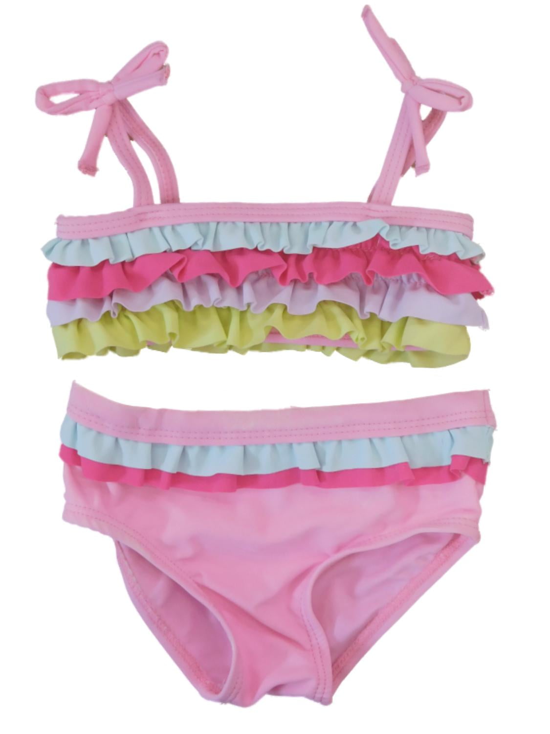 Koala - Infant Girls Pink Striped Ruffled 2 Piece Bikini Swimming ...