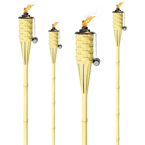 ONETHATCH Synthetic Bamboo Torches (4pack); Weather-Resistant Large Island Citronella Torch for Outdoor Lighting, Luau, Party, and Garden Decor; Wide-Mouth Canister, Stands 60" Tall
