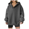 thumbnail image 4 of Xudanell Womens V Neck Sweatshirts Oversized Hoodie Pocket Fleece Lined Casual Sweatshirt Athletic Clothes Pullover Grey S, 4 of 9