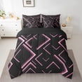 thumbnail image 2 of Manfei Pink Neon Light Bedding Comforter Set 7-Piece, Geometric Minimalist King Bedding Sets, Black Reversible Bed Sheets, Microfiber Bedroom Decor, 2 of 7