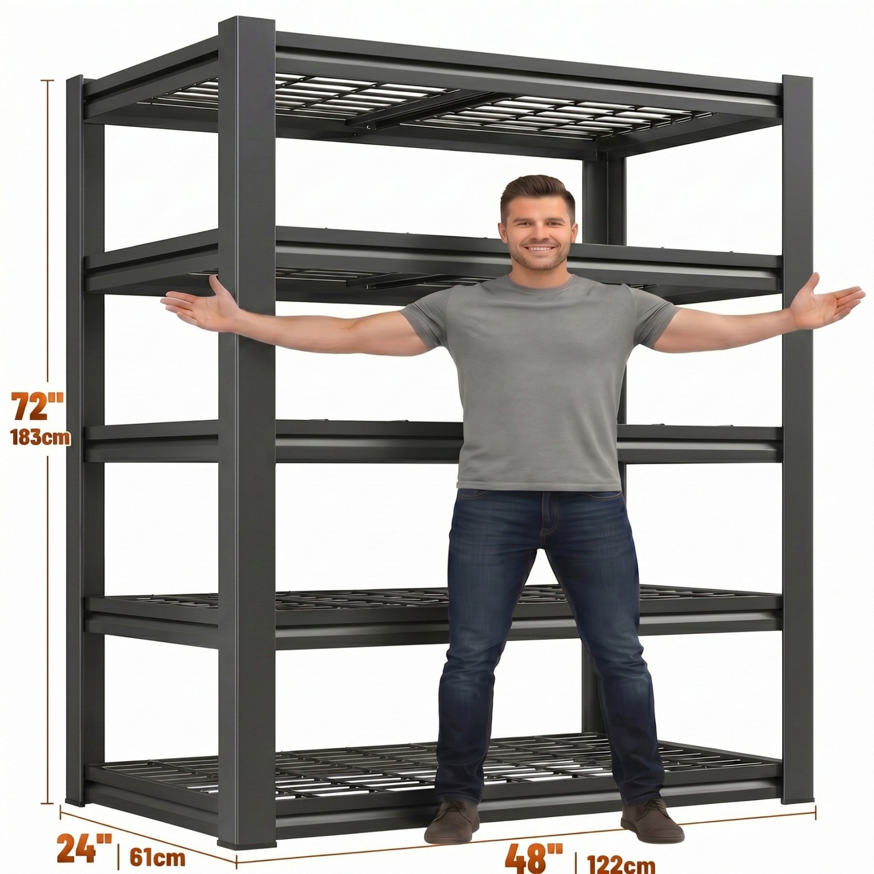 Sailvan 3000LBS Heavy Duty Garage Shelving, 5-Tier Adjustable Metal Storage Shelves, Industrial Steel Utility Rack, 48"W x 24"D x 72"H,Black