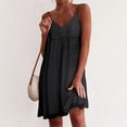 thumbnail image 2 of Lolmot Women Sexy V-Neck Solid Appliques Spathetti Strap Sleeveless Sling Skirt Beach Dress, 2 of 5