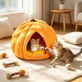 thumbnail image 6 of Cat Bed Pumpkin Cave for Indoor Cats Warm Cozy Semi-Enclosed Sleeping House with Soft Cushion for Kittens Small Dogs 17.3x17.3in by MPOISVA, 6 of 6