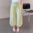 thumbnail image 2 of ZHOGXU Lightweight Solid Color Elastic Waist Drawstring Wide Leg Kids Capri Girls Pants With Pocket Comfortable Everyday Wear, 2 of 5