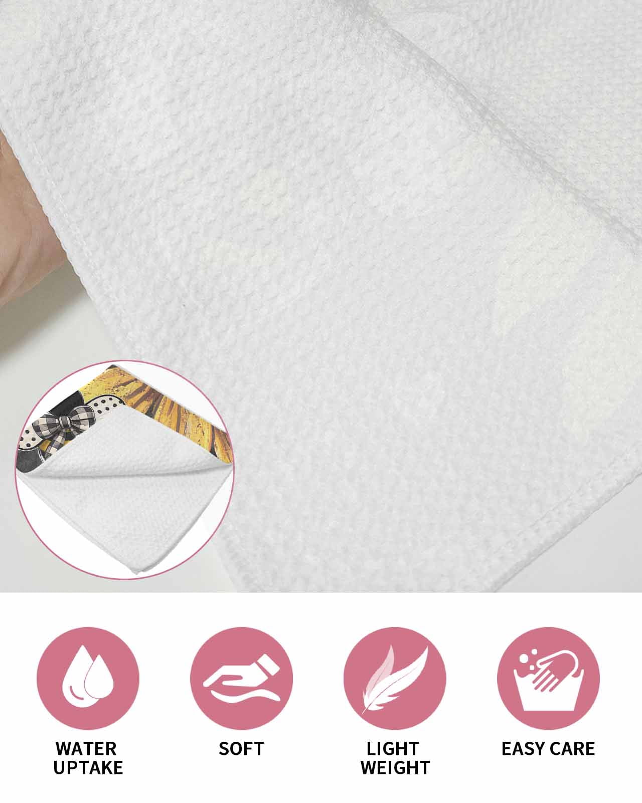 Sunflower Bee Kitchen Dish Towels for Drying Dishes Set of 4, Black Yellow Farm Flower Spring Summer Waffle Weave Microfiber Terry Hand Tea Bathroom Towels Quick Dry & Absorbent Towel 15.7x23.6