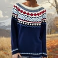 thumbnail image 2 of sususu Womens Fair Isle Sweater Argyle Iceland Norway Sweaters Crewneck Long Sleeve Fairisle Pattern Loose Pullover Jumper Top,A04-Dark Blue,L, 2 of 5