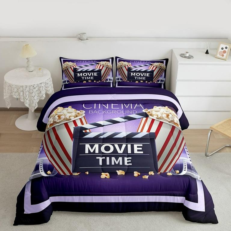 Manfei Movie Time Full Size Comforter Sets,Cinema Popcorn Bedding