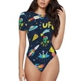 thumbnail image 2 of Goofa Funny Spaceships Printed Women Rash Guard Short Sleeve,Tummy control Swimsuit Surfing Swimsuit Bathing Suit One Piece Swimsuit UPF 50-, 2 of 9