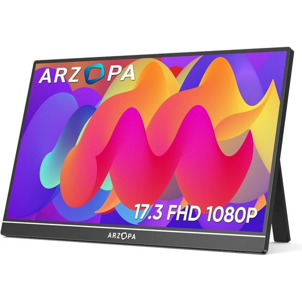 ARZOPA Monitor Portátil 17.3", 1080P FHD 103% sRGB IPS Monitor Portátil Monitor Gaming Soporte Integrado HDMI USB C Pantalla Externa con Altavoces Duales para PC Mac Teléfono Xbox Switch PS5 - A1M