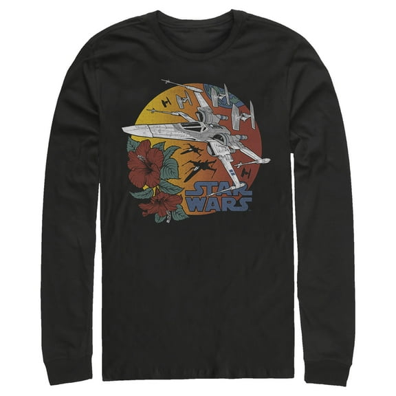 Men's Star Wars: The Rise of Skywalker Tropical X-Wing Long Sleeve Shirt Black Medium