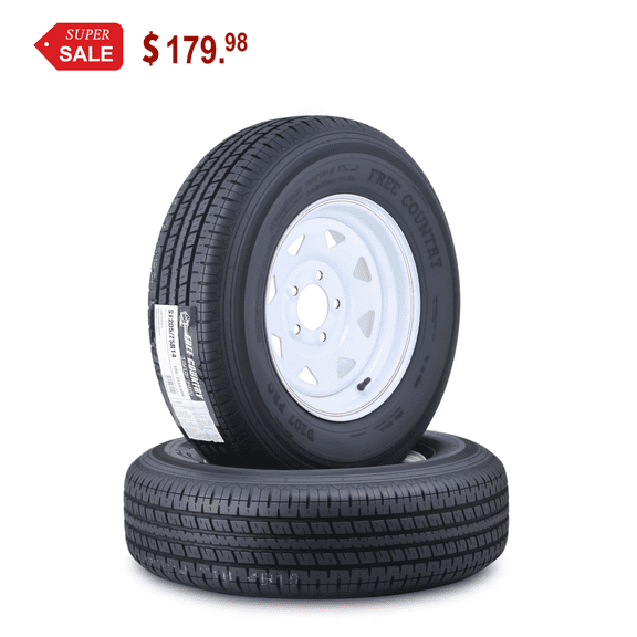 Free Country Wheel Assembly ST205/75R14 8-Ply D 105N 5 Lug on 4.5" PCD White Spoke Rim Trailer Tire, Set of 2