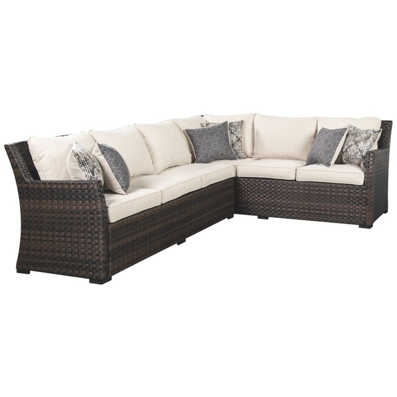 Signature Design By Ashley Easy Isle 3 Piece Outdoor Sectional Set In Dark Brown Com Outdoor Sectional Set In Dark Brown, Outdoor Furniture Naples